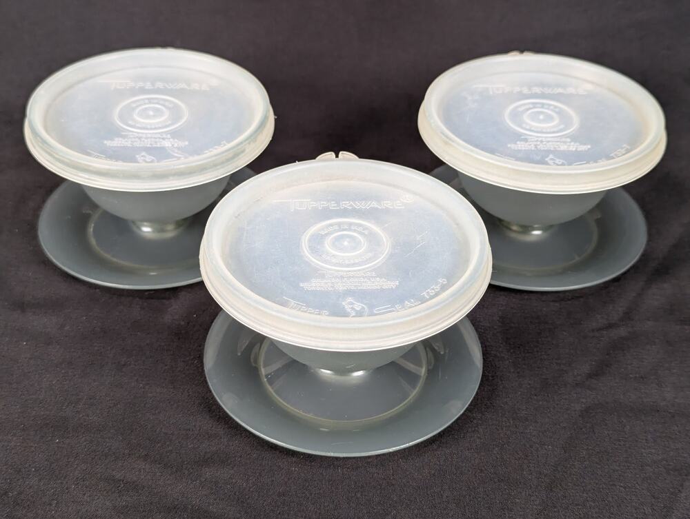Vintage Tupperware Pedestal Dessert Sherbet Bowls with Lids Set of 3 Mid-Century